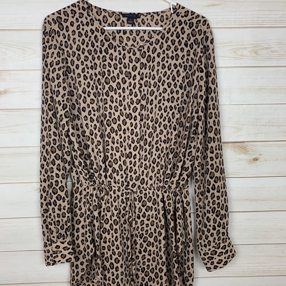 Ann Taylor Leopard Print Tunic long sleeve blouse